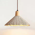 Pendant Lamp Wood Top Textured Cement Shade Grey Natural Japandi