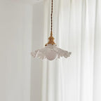 Pendant Lamp Glass Ruffle Shade Brass Warm Glow