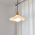 Pendant Lamp Glass Ruffle Shade Brass Warm Glow
