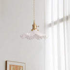 Pendant Lamp Glass Ruffle Shade Brass Warm Glow
