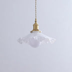 Pendant Lamp Glass Ruffle Shade Brass Warm Glow