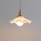 Pendant Lamp Glass Ruffle Shade Brass Warm Glow