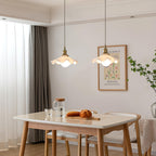 Pendant Lamp Glass Ruffle Shade Brass Warm Glow