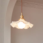 Pendant Lamp Glass Ruffle Shade Brass Warm Glow