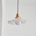 Pendant Lamp Glass Ruffle Shade Brass Warm Glow