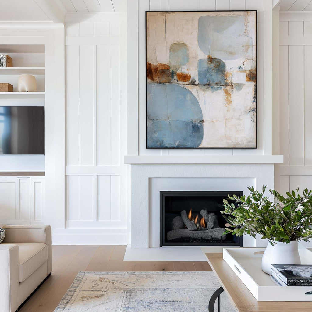Minimalist Geometric Painting Neutral Blue Beige