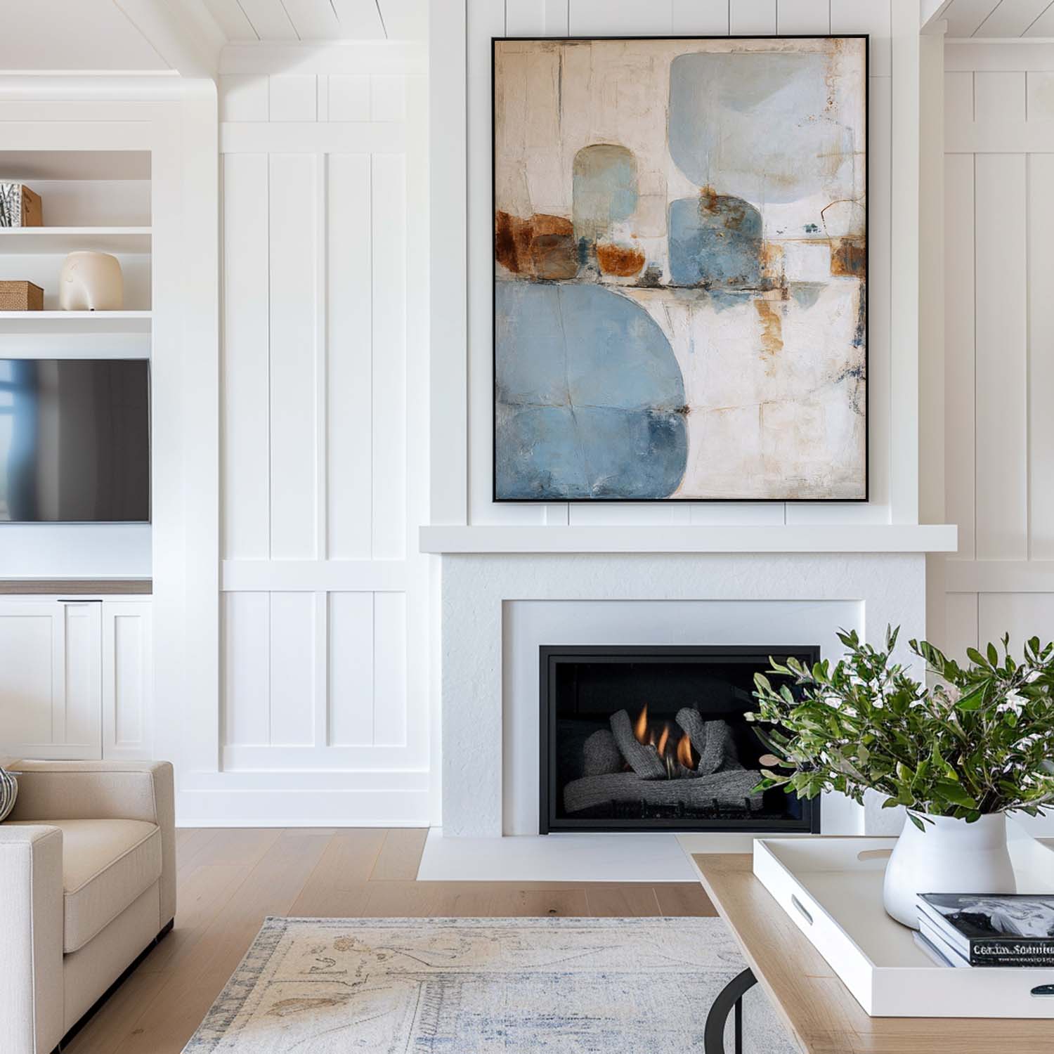 Minimalist Geometric Painting Neutral Blue Beige