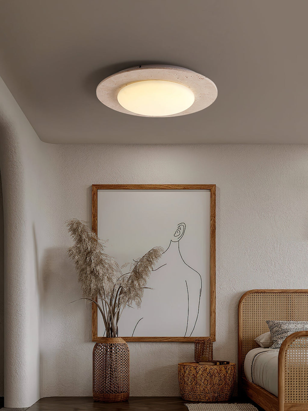 Arsoror Flush-Mount Travertine Ceiling Light