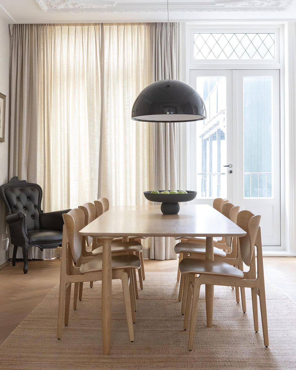 Pendant Lamp Black Dome with Embossed Plaster Interior Elegant