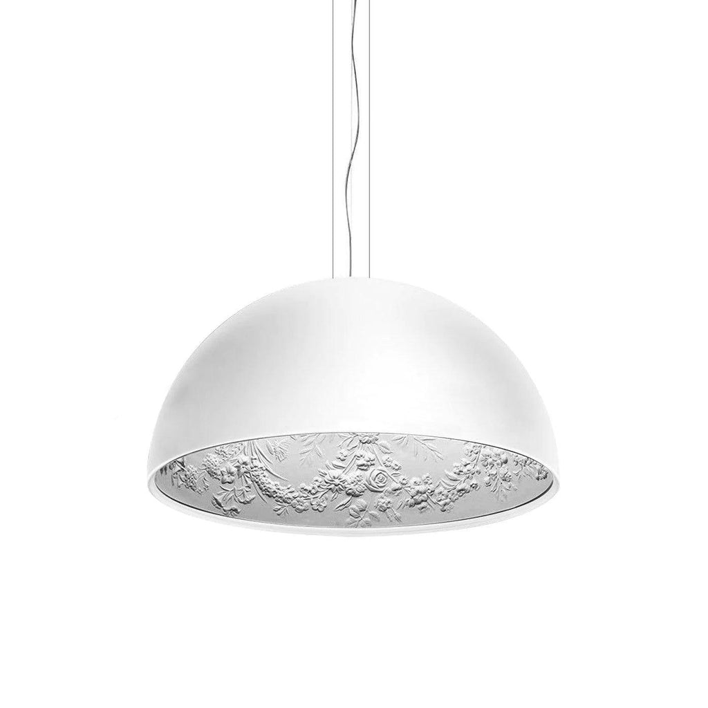 Pendant Lamp Black Dome with Embossed Plaster Interior Elegant