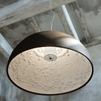 Pendant Lamp Black Dome with Embossed Plaster Interior Elegant