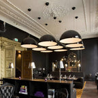 Pendant Lamp Black Dome with Embossed Plaster Interior Elegant