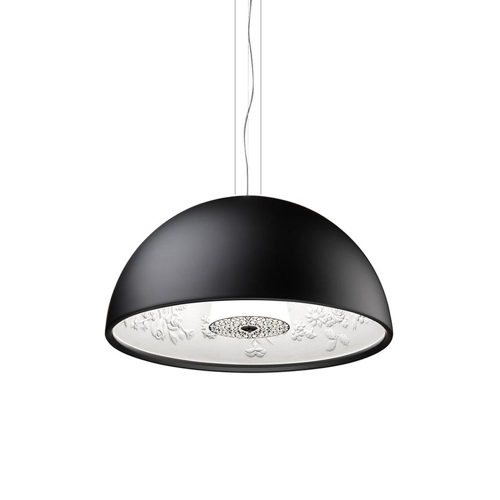 Pendant Lamp Black Dome with Embossed Plaster Interior Elegant