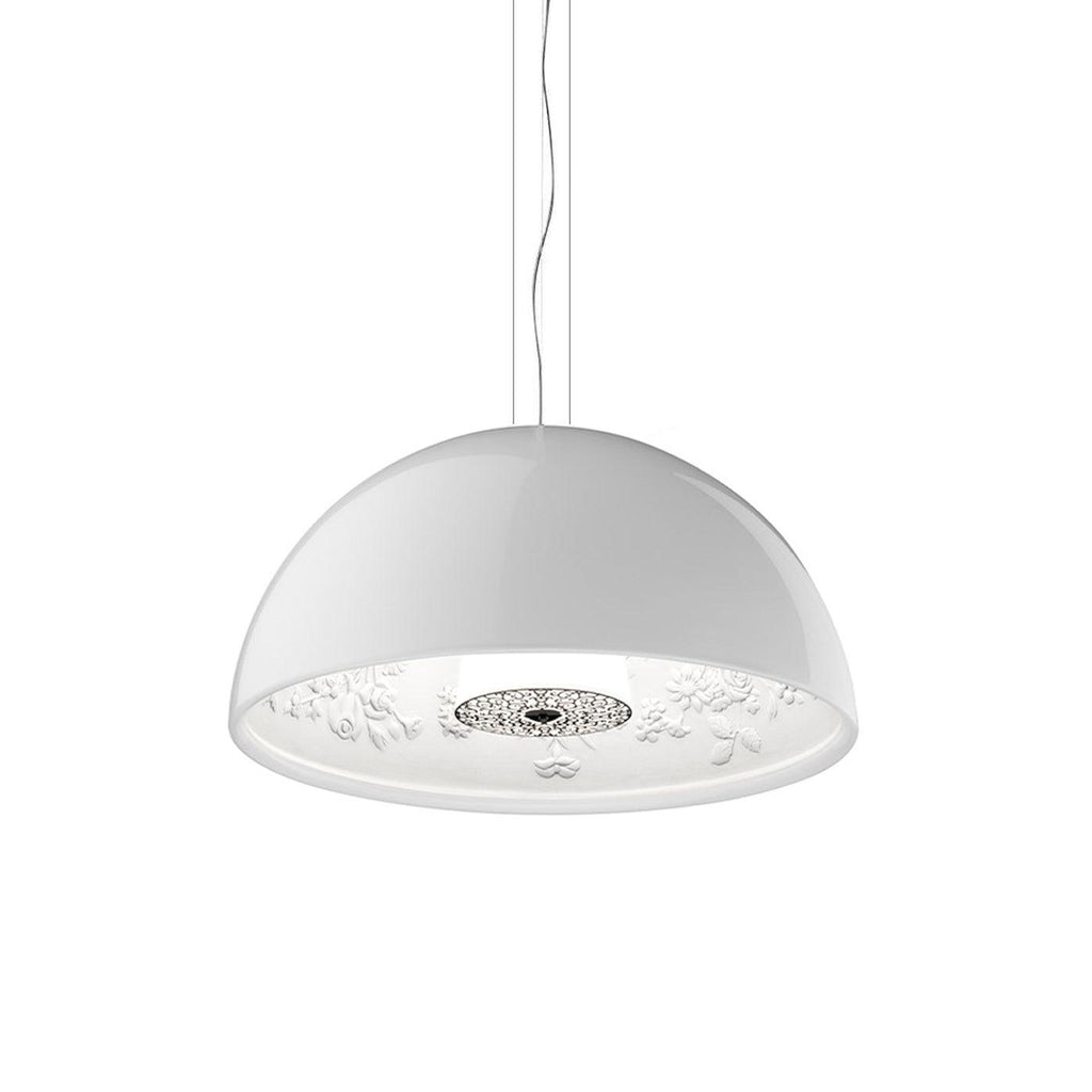 Pendant Lamp Black Dome with Embossed Plaster Interior Elegant