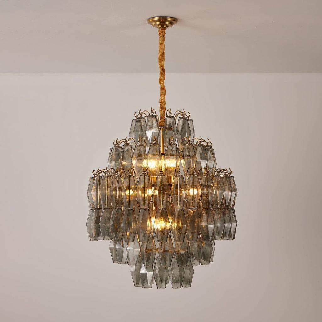 Aurora Chandelier Smoke Gray Prism Glass Layered