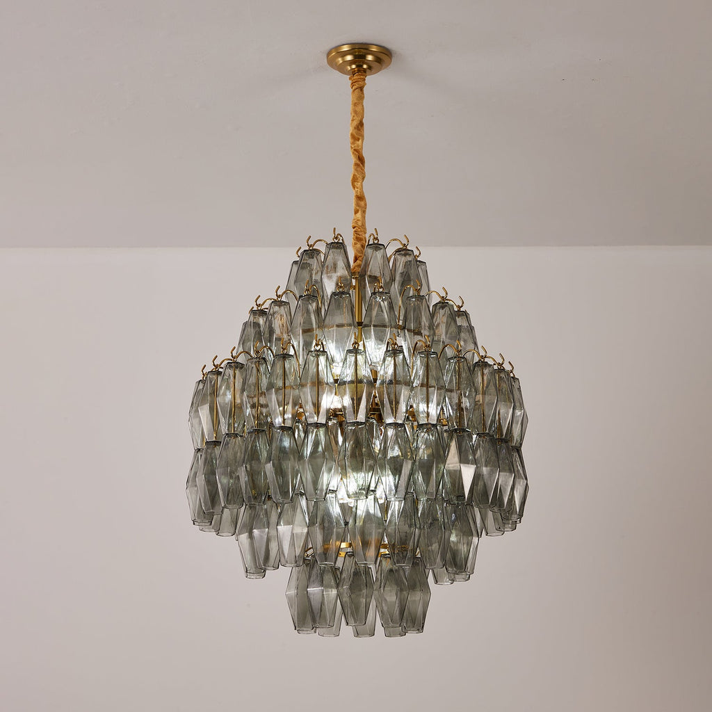 Aurora Chandelier Smoke Gray Prism Glass Layered