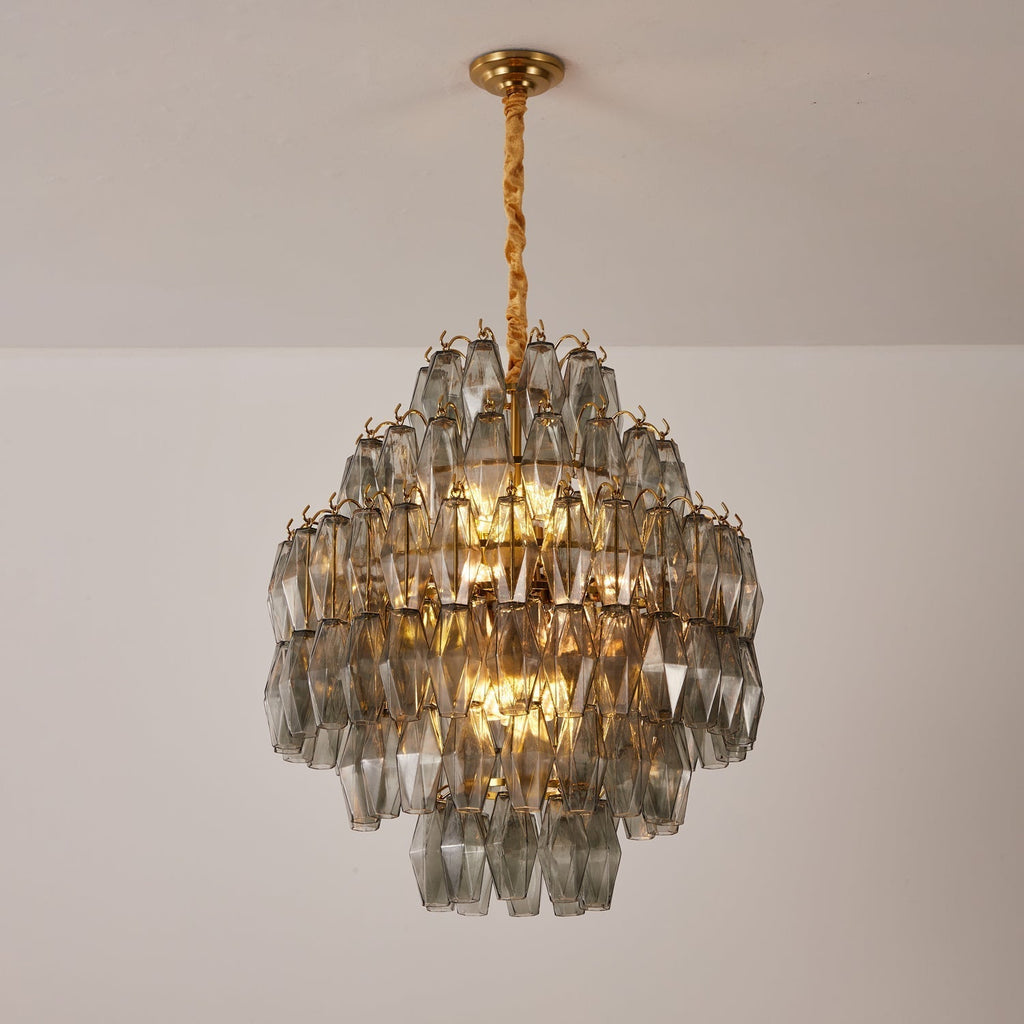 Aurora Chandelier Smoke Gray Prism Glass Layered
