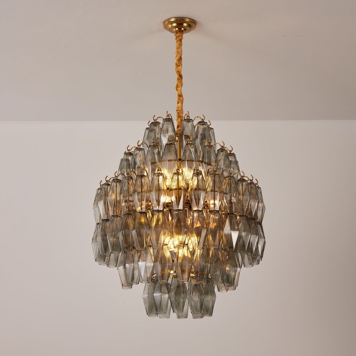 Aurora Chandelier Smoke Gray Prism Glass Layered