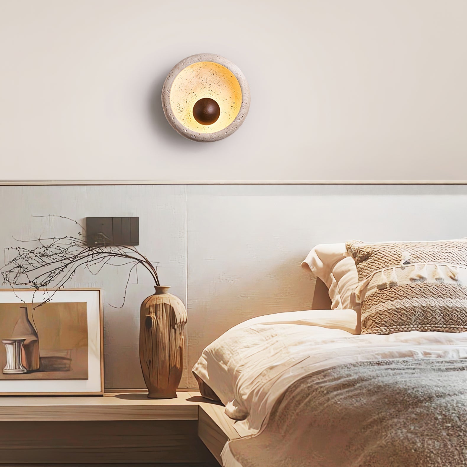 Covynila Orb-Shaped Travertine Wall Light