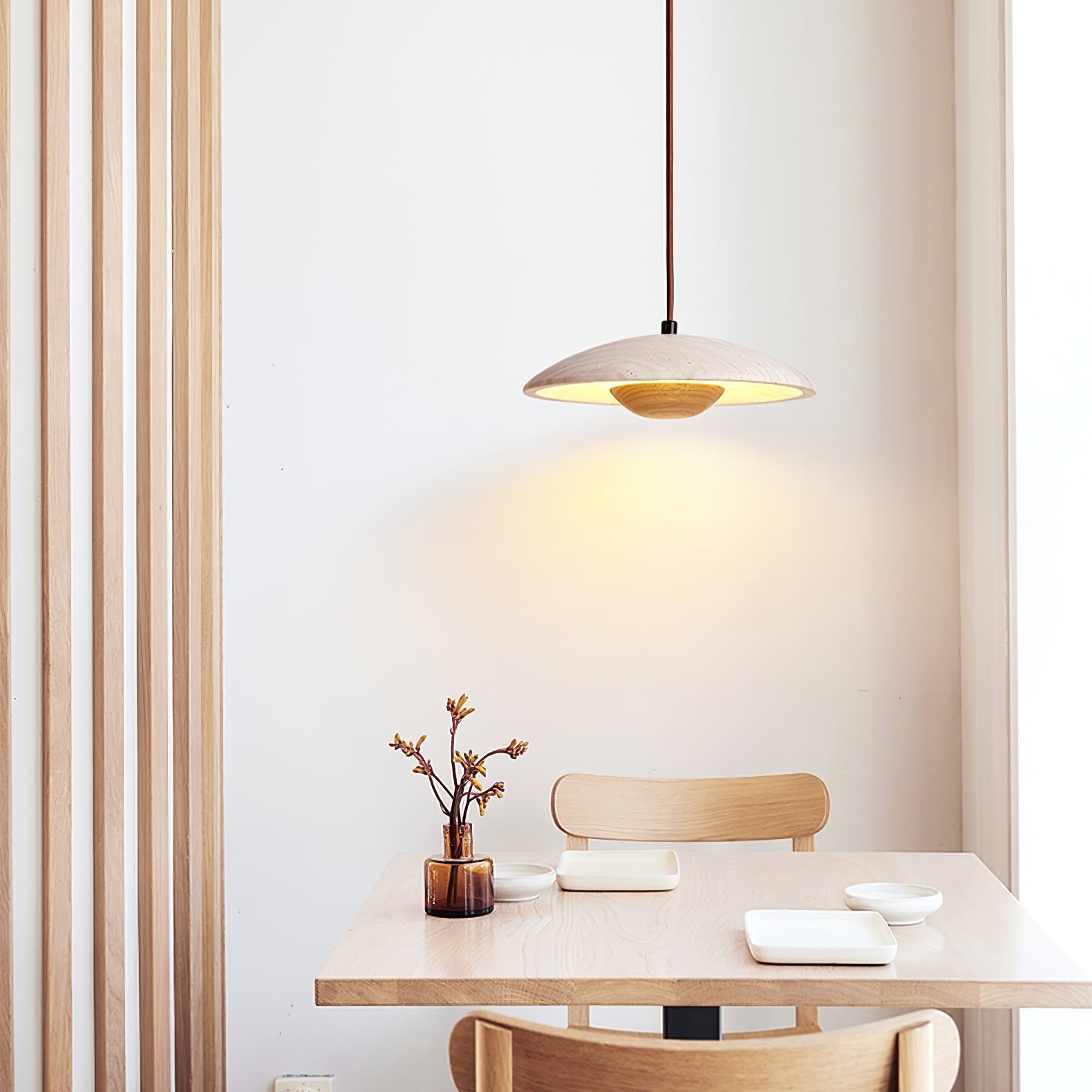 Zodore Wide-Brim Travertine Pendant Light