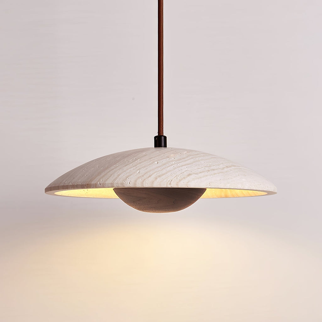Zodore Wide-Brim Travertine Pendant Light