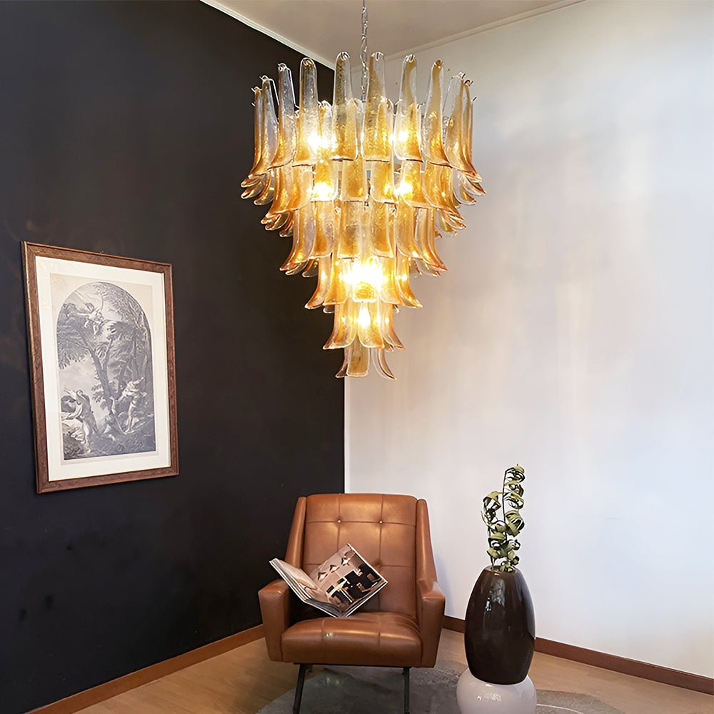 Aurora Chandelier Amber Glass Petals Layered Luxury