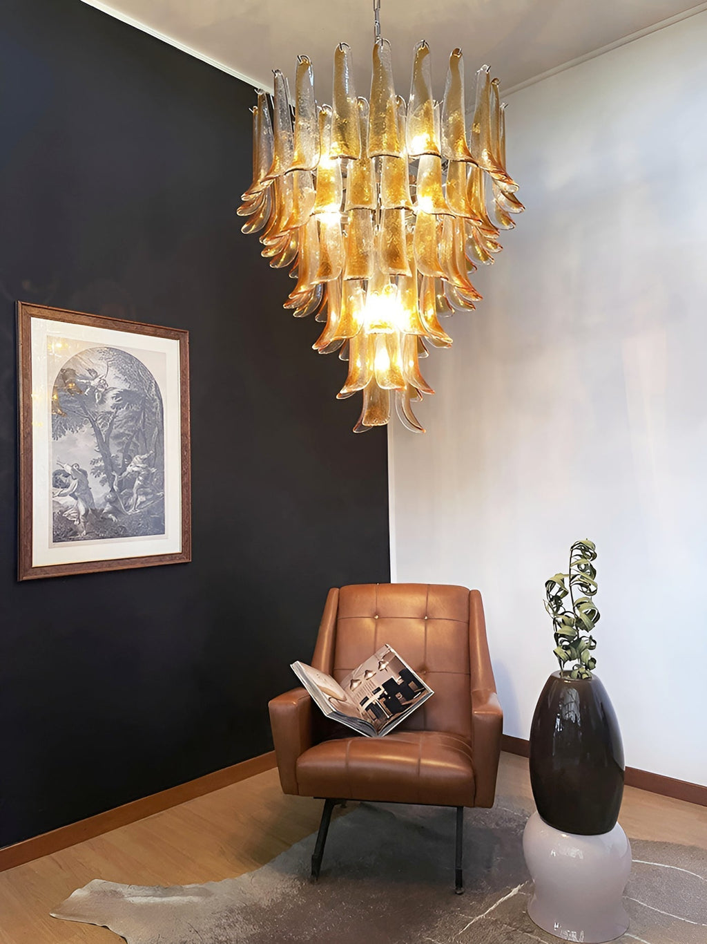 Aurora Chandelier Amber Glass Petals Layered Luxury