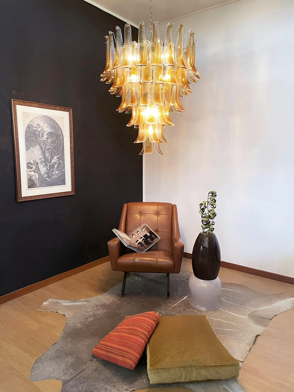 Aurora Chandelier Amber Glass Petals Layered Luxury