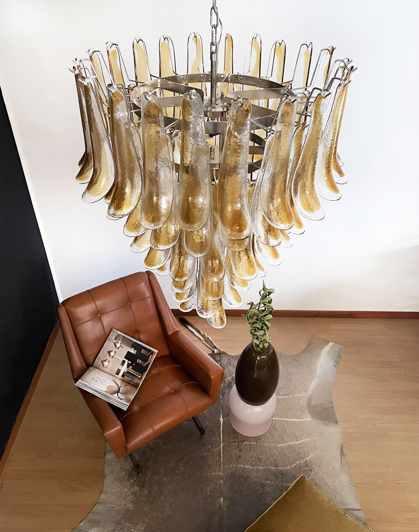 Aurora Chandelier Amber Glass Petals Layered Luxury