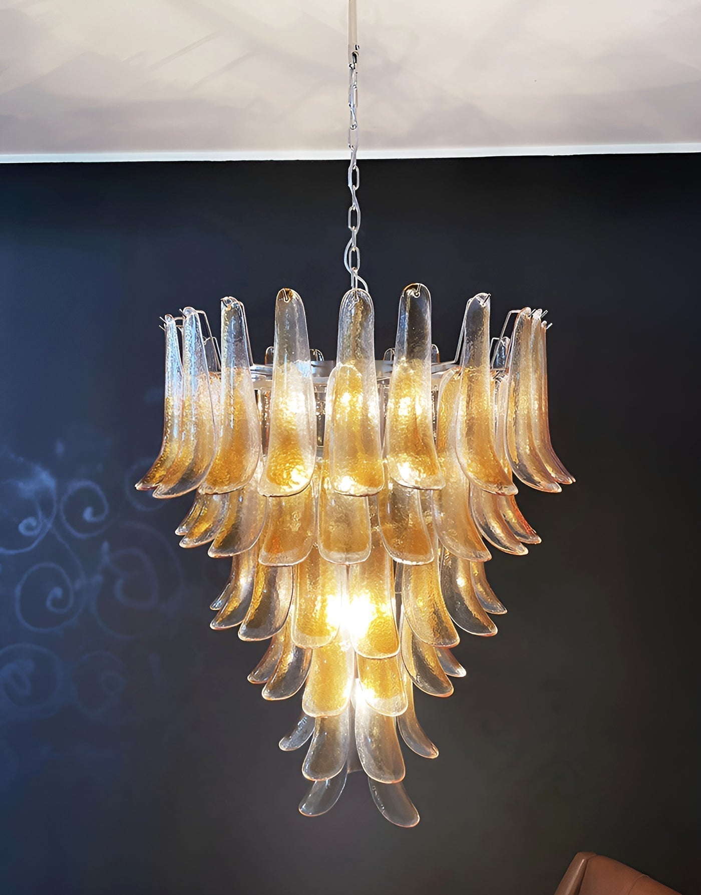 Aurora Chandelier Amber Glass Petals Layered Luxury
