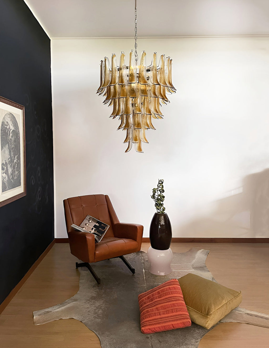 Aurora Chandelier Amber Glass Petals Layered Luxury