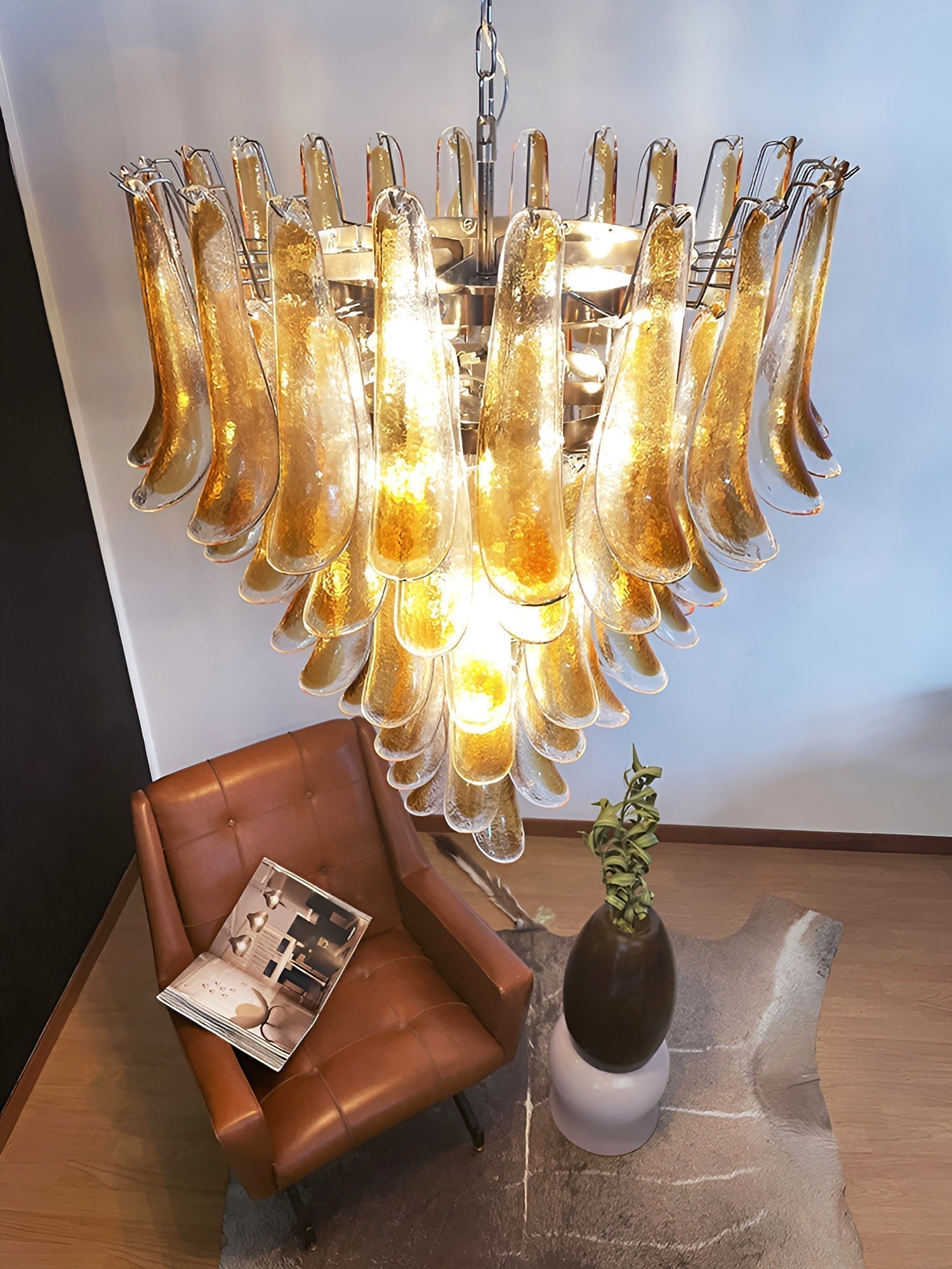 Aurora Chandelier Amber Glass Petals Layered Luxury