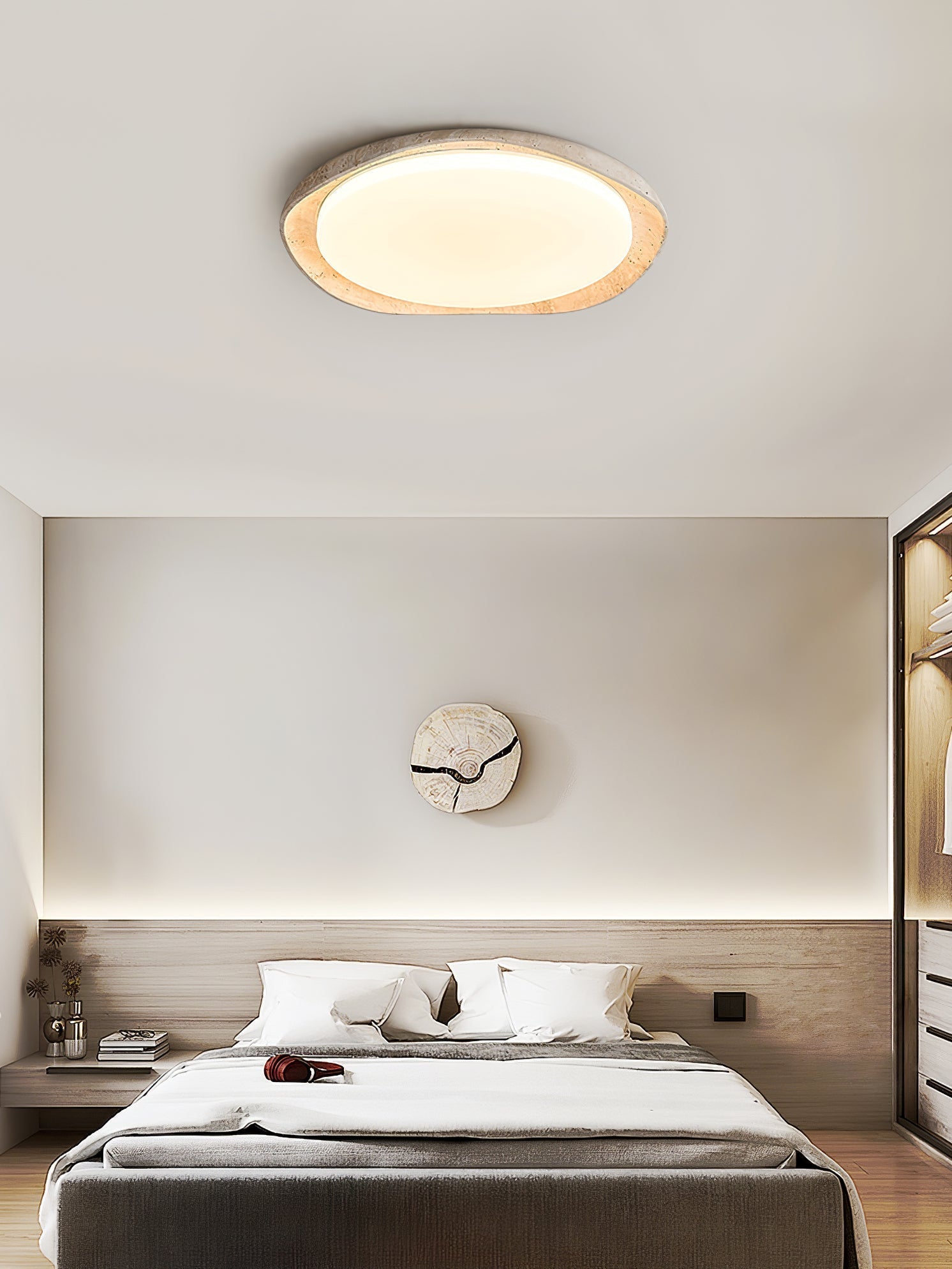 Adoros Ceiling Light Circular Edged in Travertine - Kingsley Beaumont