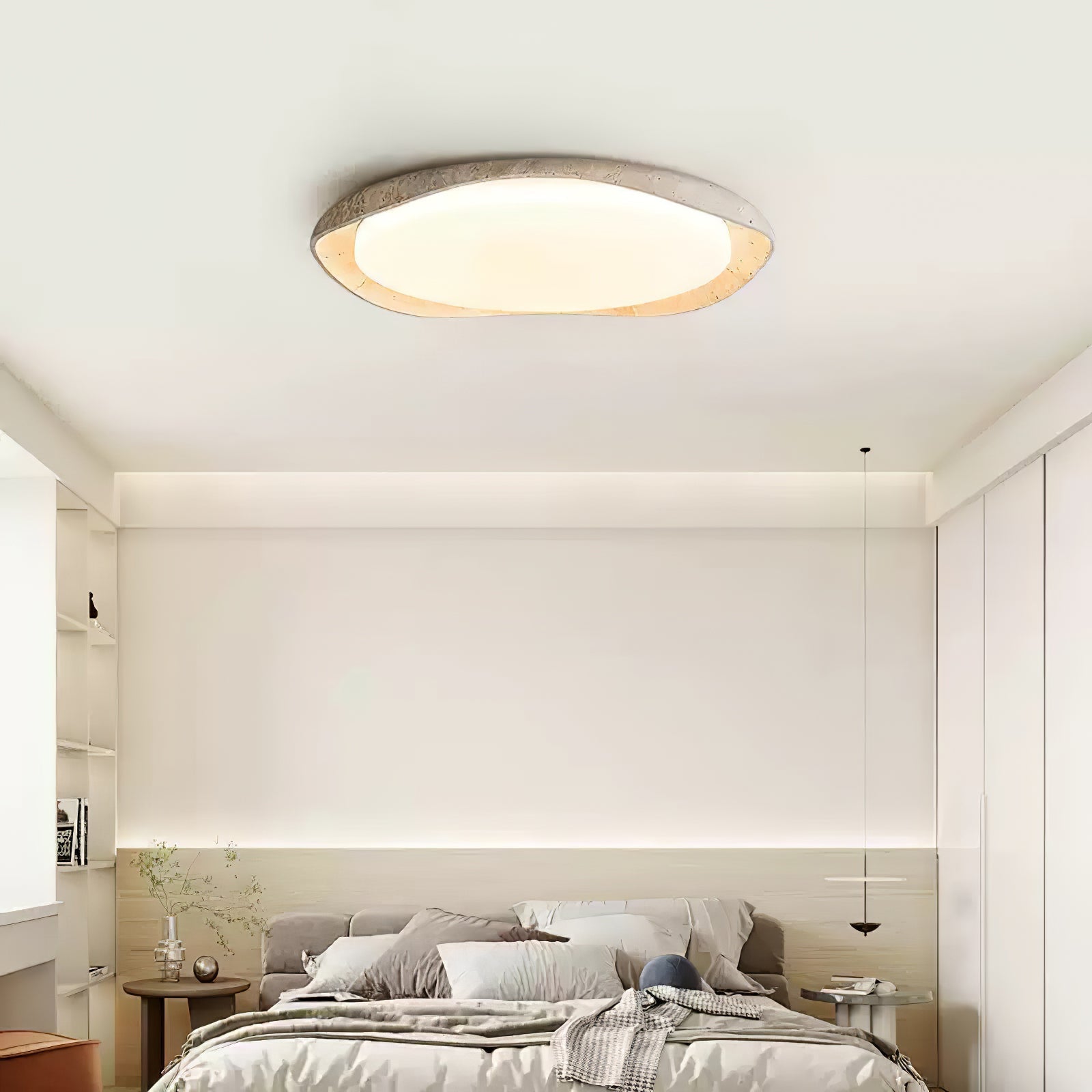 Adoros Ceiling Light Circular Edged in Travertine - Kingsley Beaumont