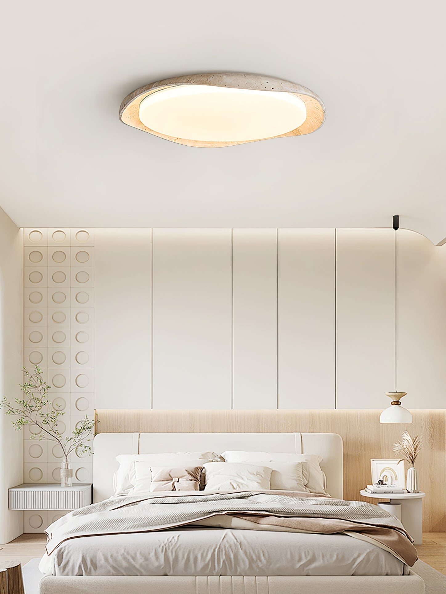 Adoros Ceiling Light Circular Edged in Travertine - Kingsley Beaumont