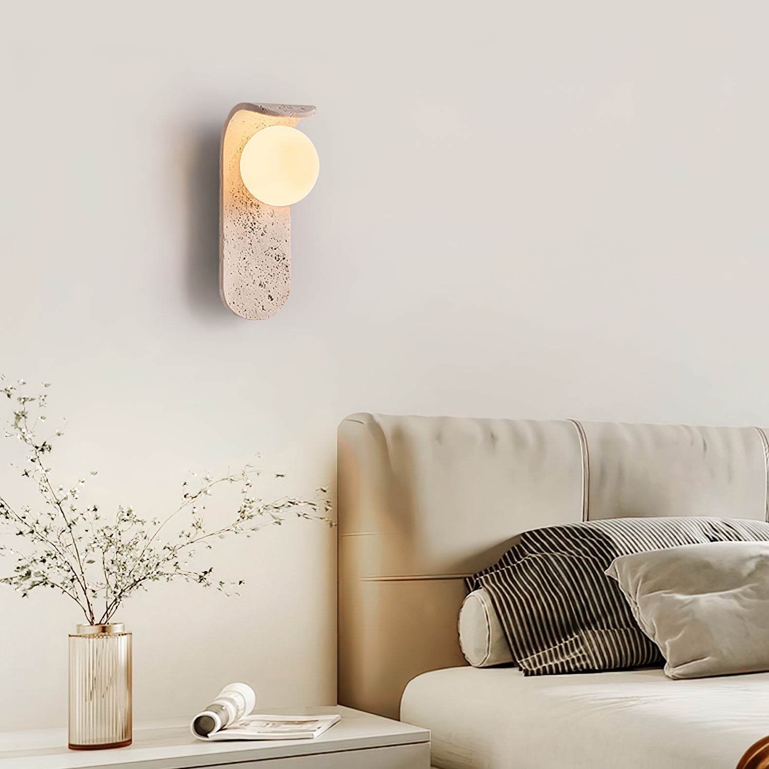 Cutalos Sconce-Frame Travertine Wall Light
