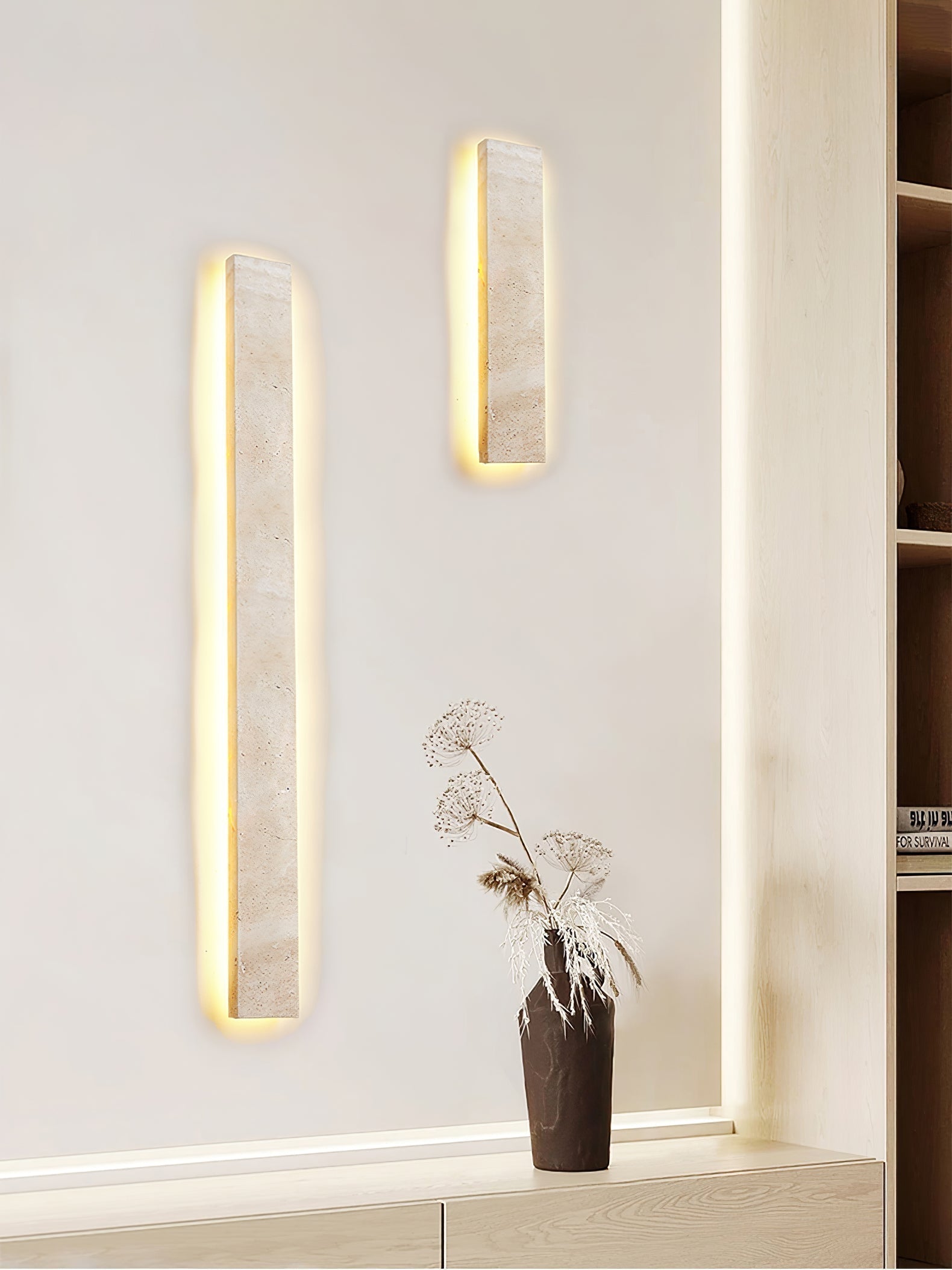 Olnorir Slim Rectangle Travertine Wall Light