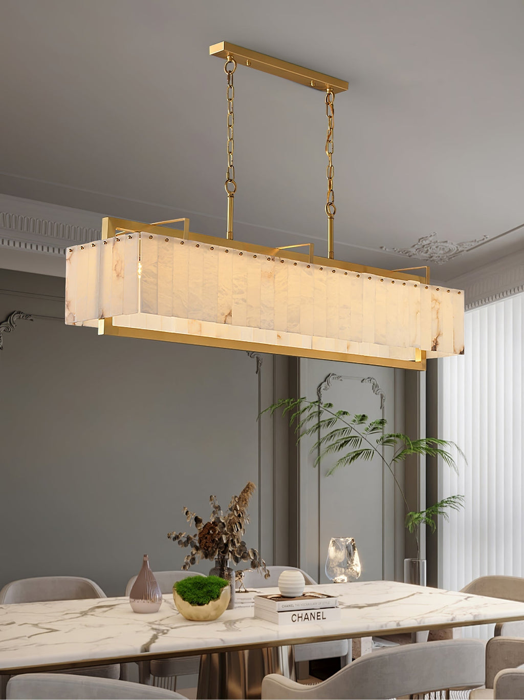 Aether Rectangular Alabaster Pendant Light Chandelier