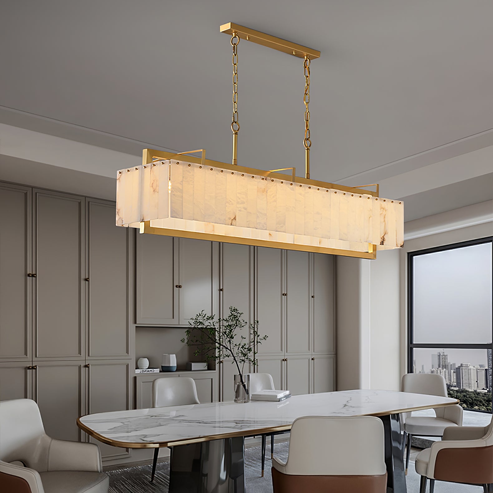 Aether Rectangular Alabaster Pendant Light Chandelier