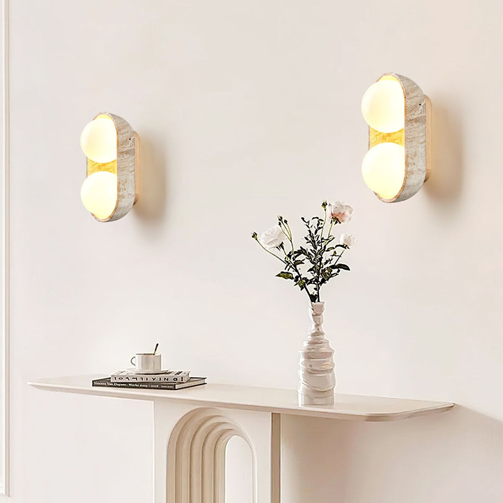 Trio Globe Travertine Wall Sconce