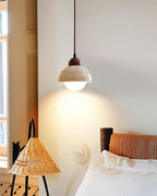 Pendant Lamp Wood Top Yellow Travertine Glass Shade White Beige Modern