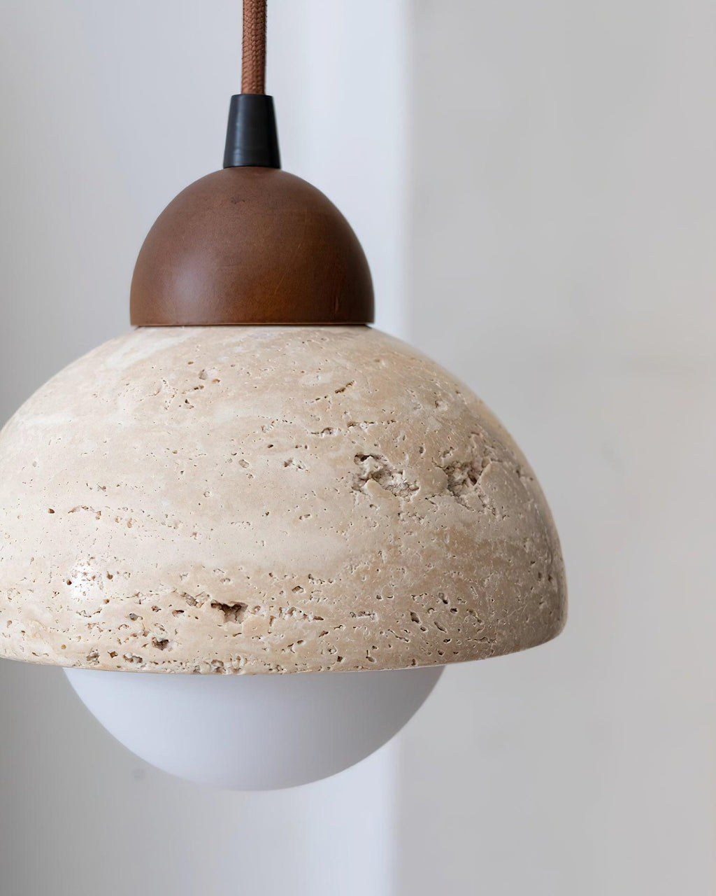 Pendant Lamp Wood Top Yellow Travertine Glass Shade White Beige Modern