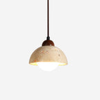 Pendant Lamp Wood Top Yellow Travertine Glass Shade White Beige Modern