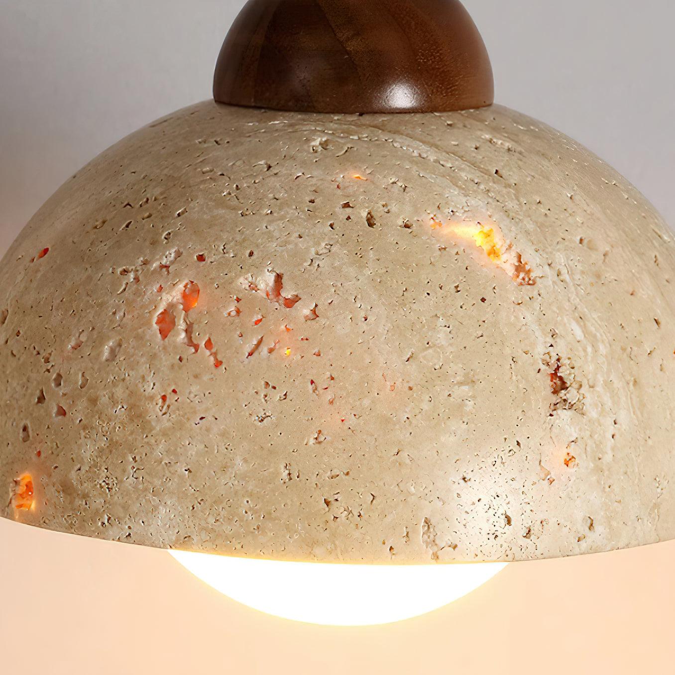 Pendant Lamp Wood Top Yellow Travertine Glass Shade White Beige Modern