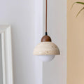 Pendant Lamp Wood Top Yellow Travertine Glass Shade White Beige Modern