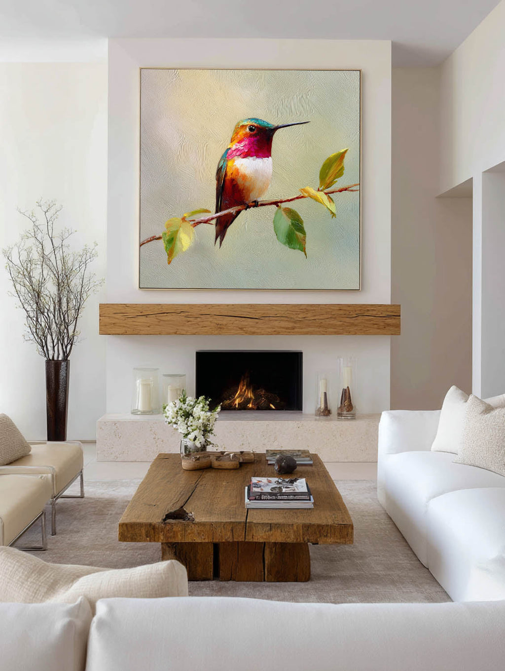 Vibrant Hummingbird Painting Impressionist Bird