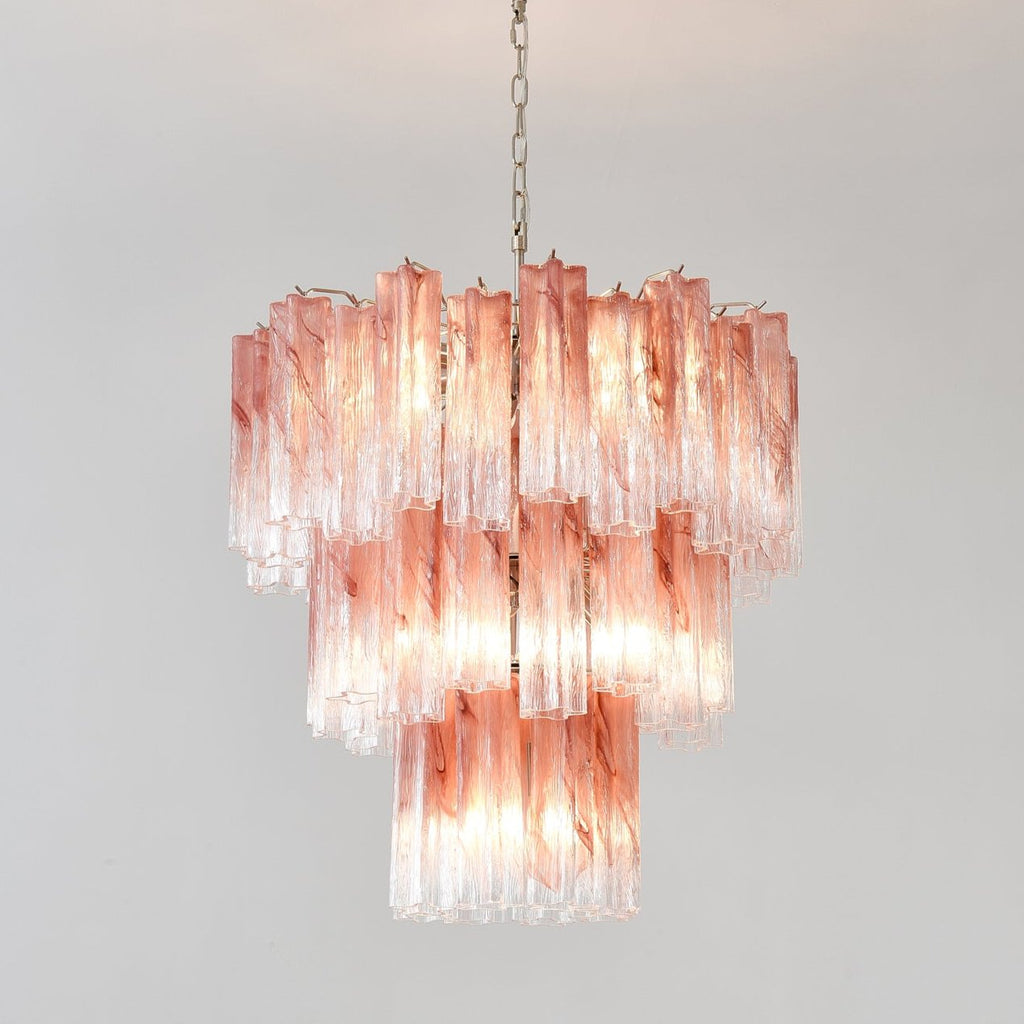 Aurora Chandelier Pink Glass Tubes Layered Modern