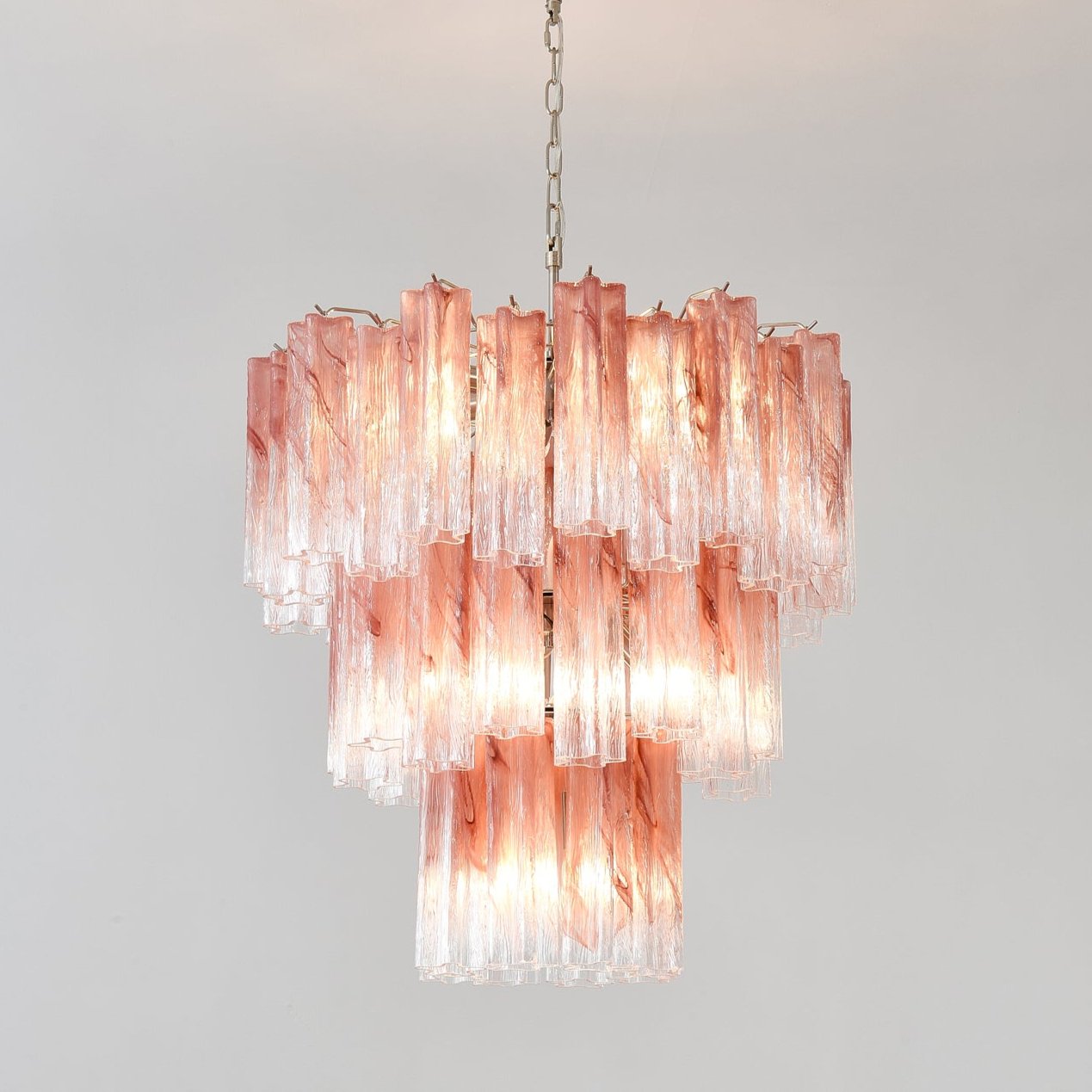 Aurora Chandelier Pink Glass Tubes Layered Modern