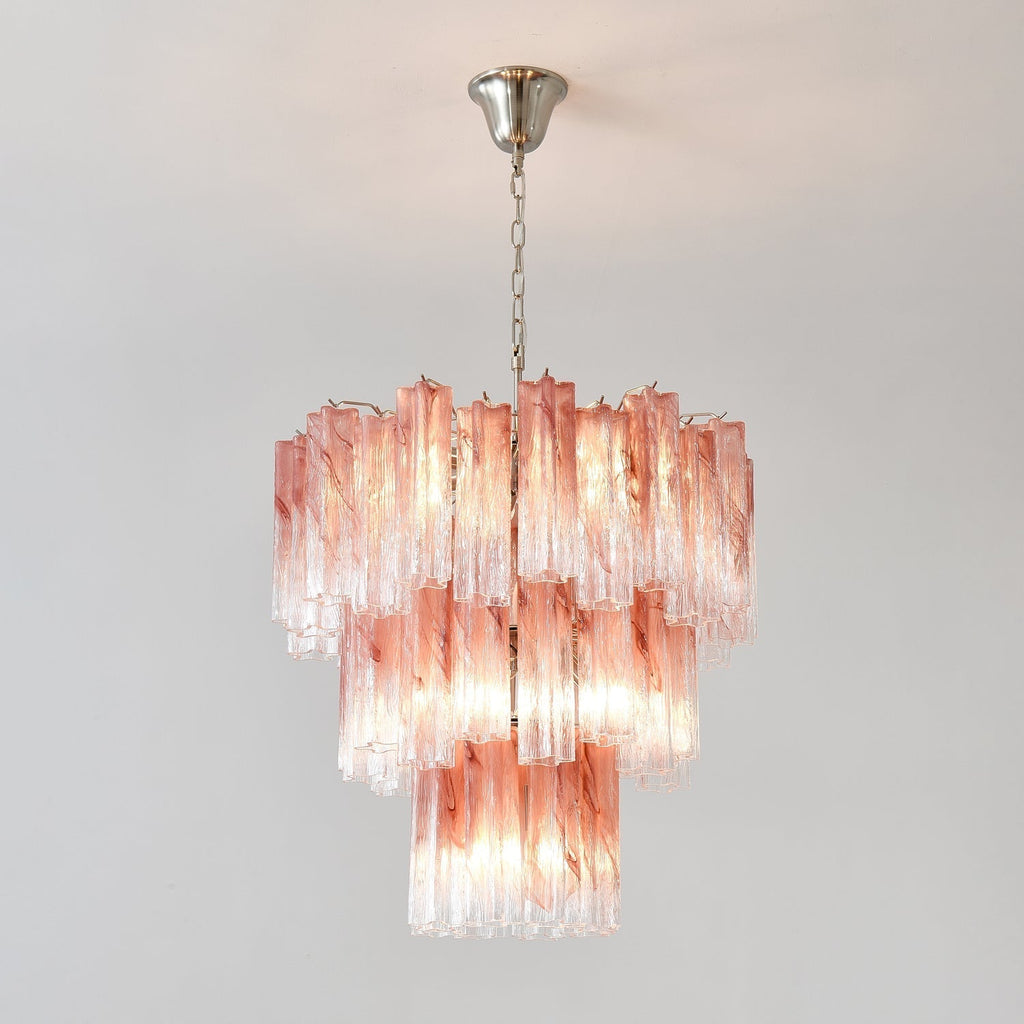 Aurora Chandelier Pink Glass Tubes Layered Modern