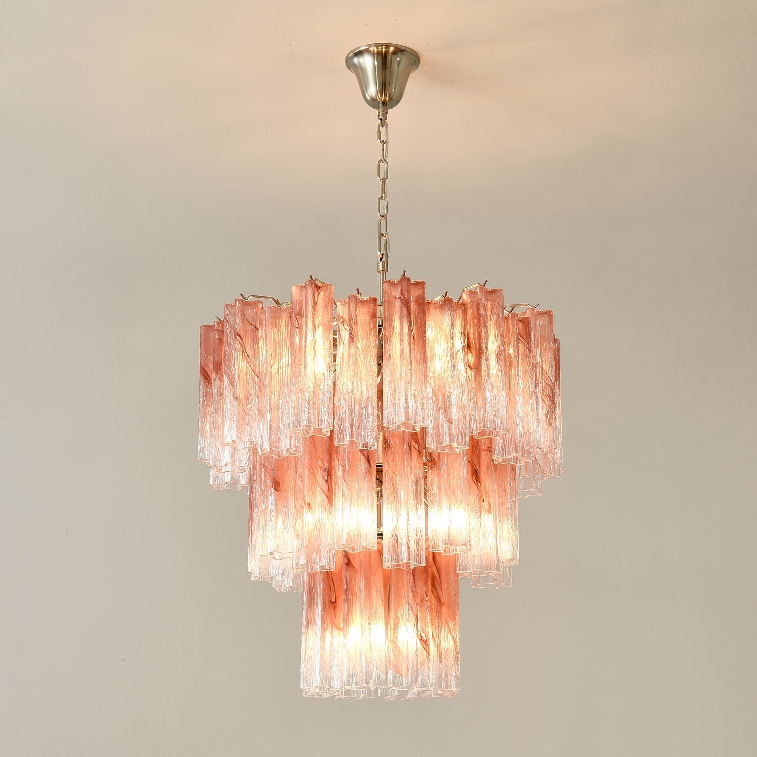 Aurora Chandelier Pink Glass Tubes Layered Modern